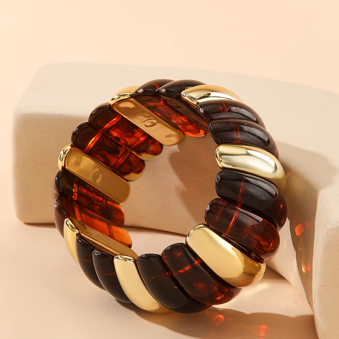 Dopamine Color Block Resin Stretch Bangle, Stackable Gift